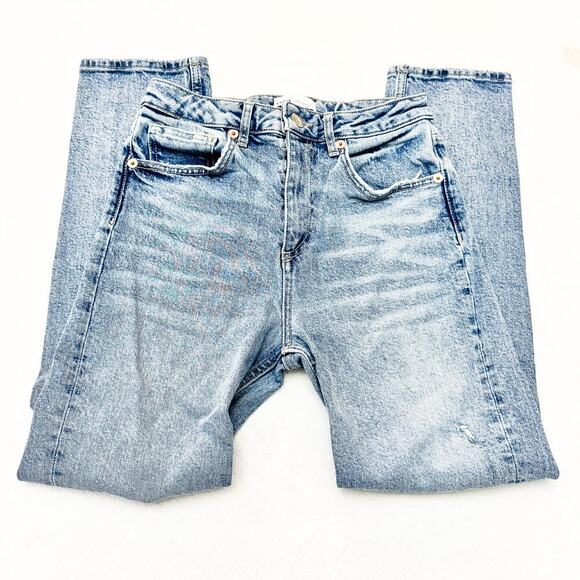 Zara Skinny High Rise Stretch Denim Jeans Ripped Straight Leg Size 4 - Picture 4 of 9